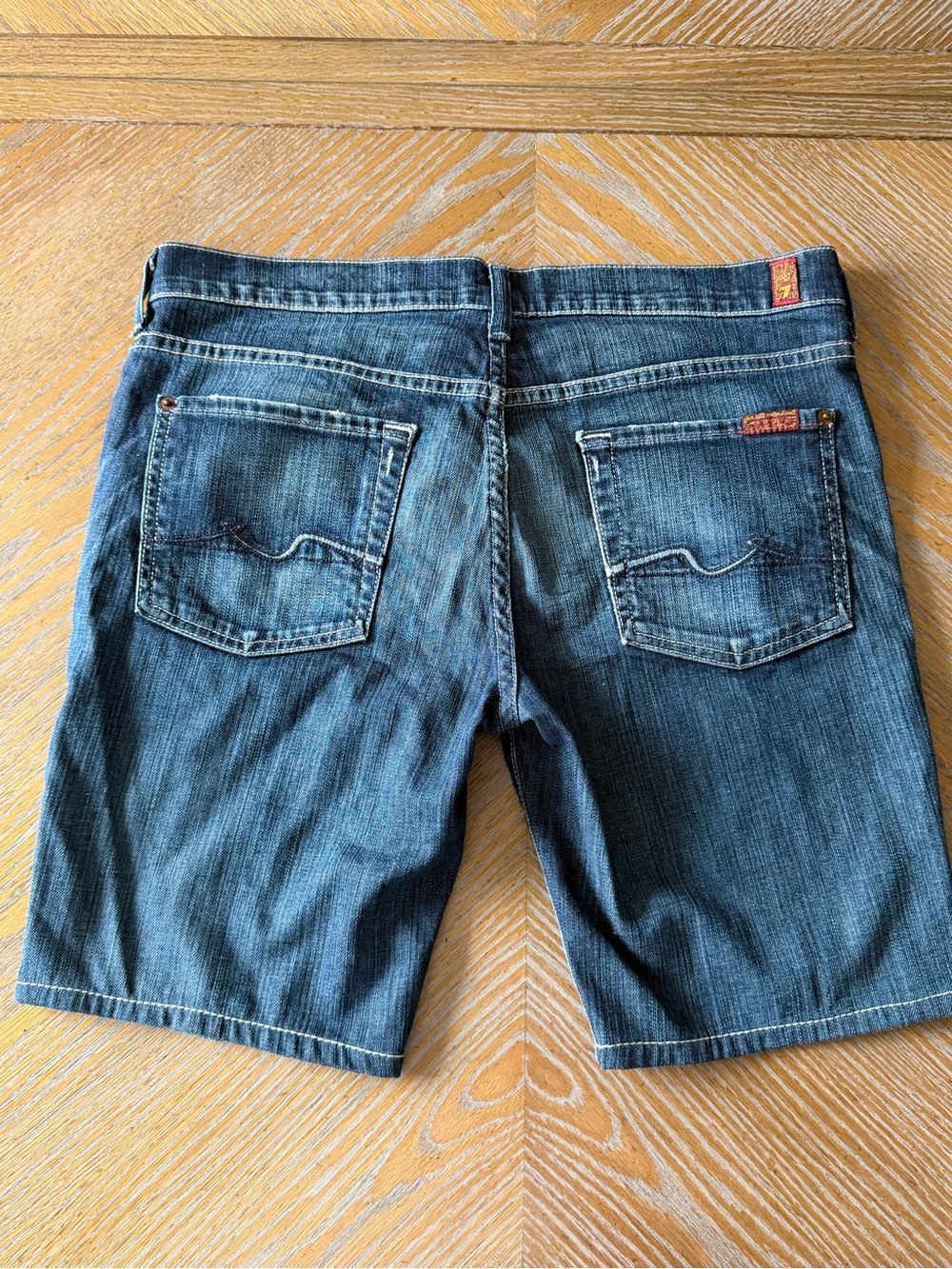7 For All Mankind Denim Bermuda Shorts 28 Dark Wash Longline Jorts Y2K - Picture 3 of 8